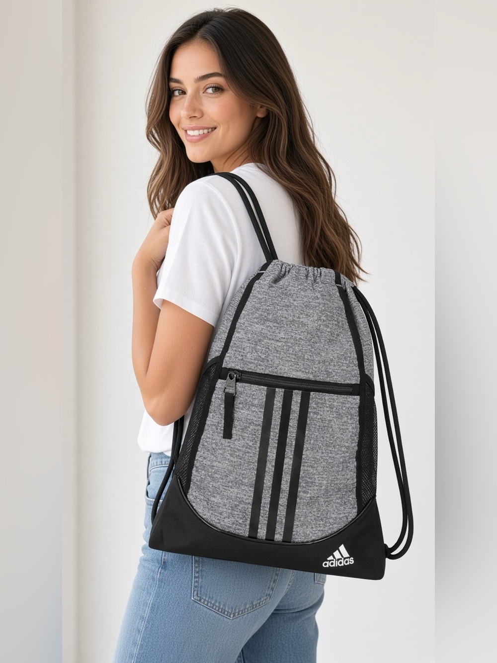 Adidas Alliance Sackpack Drawstring Gym Bag – Grey🩶✨